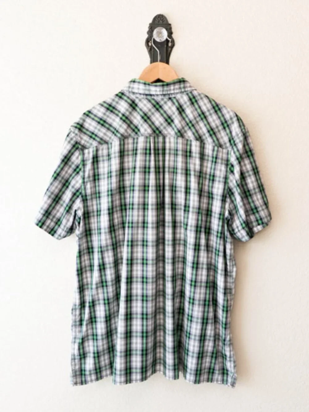 The North Face Plaid Snap Button Up Shirt XXL Green Gray Outdoor Hiking